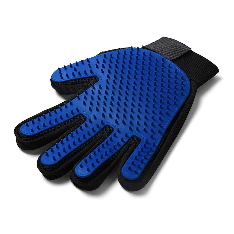 Guante de grooming Calmora para mascotas - silicona azul vista lateral