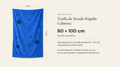 Guía de medidas de la toalla Calmora: 60 × 100 cm, entre una toalla de manos y una de baño